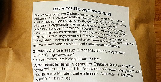 Die getestete Zistrosentee Mischung besteht aussschließlich aus Bio Zutaten